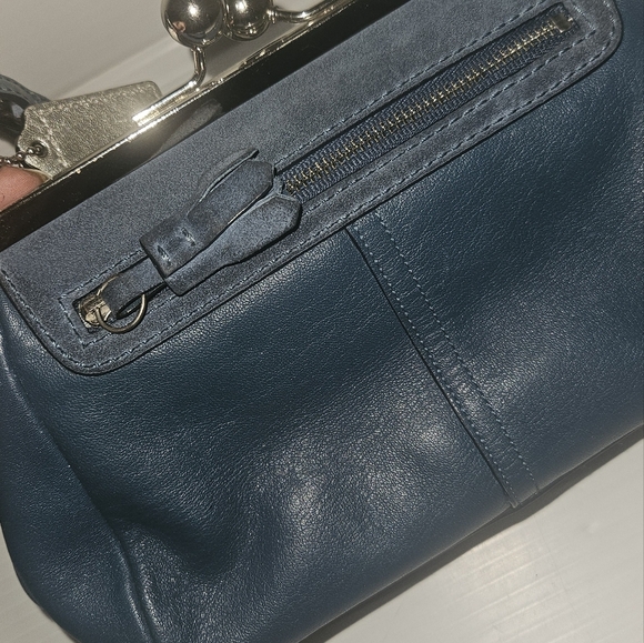 Coach Y2K Vintage Satchel Bag Blue Leather Suede Kiss Lock RARE Limited Edition - Picture 12 of 17